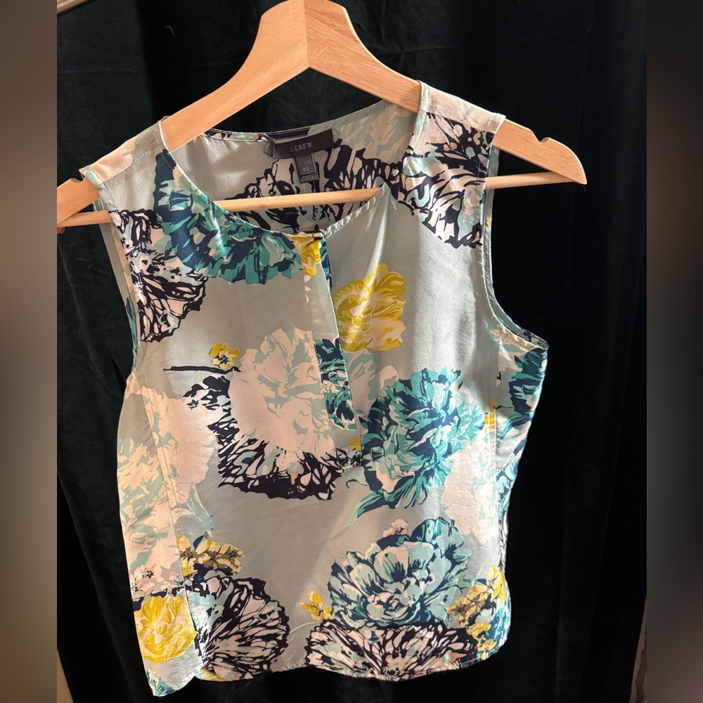 J. Crew 100% silk Floral Patterned Top in Blue and Yellow